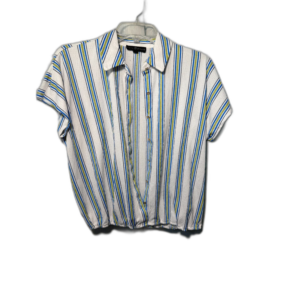 Vintage Fred David Textured Striped Button-Up Blouse - Size S
